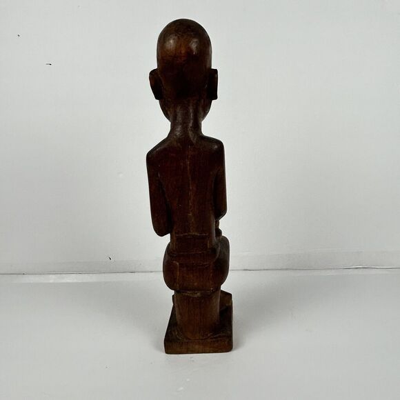 African Wood Carved Statue Sitting Man Uganda Kikan Gala 14” Vintage? Wooden - Picture 3 of 16